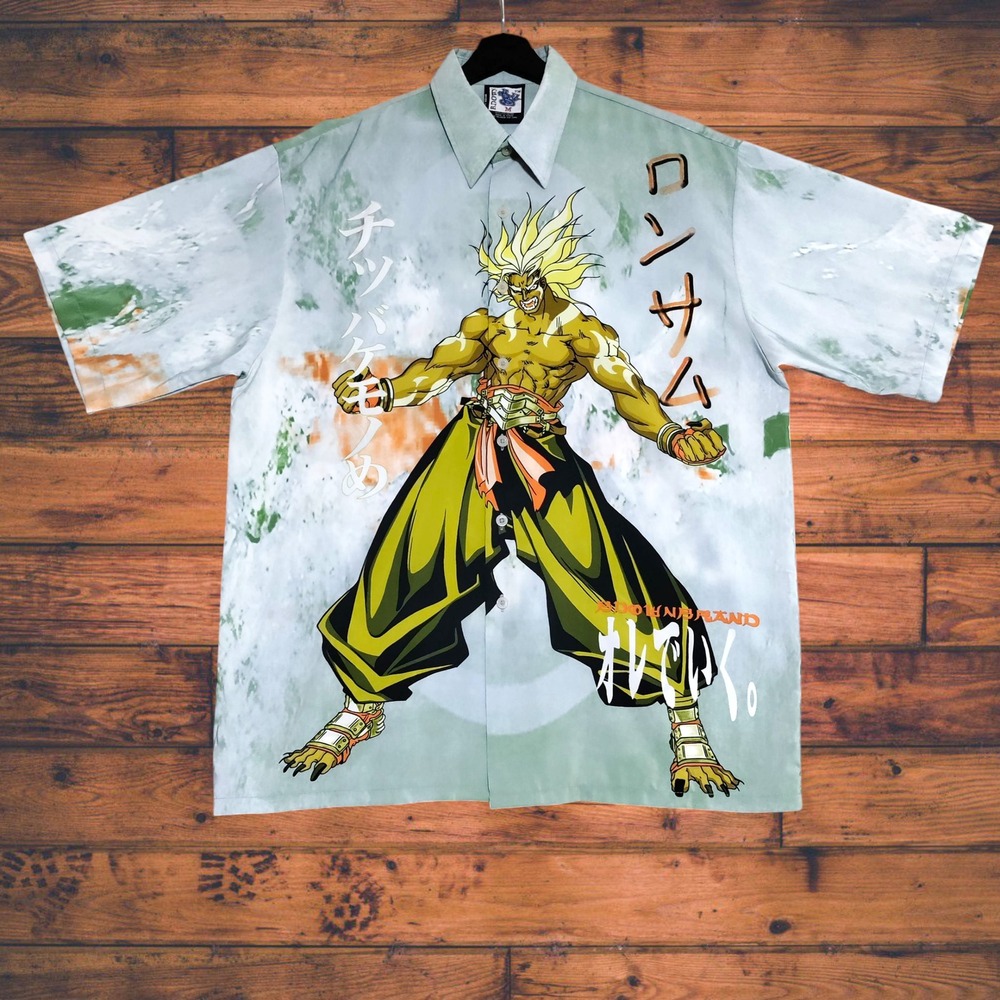 Y2K 90s Anime B Down Enja Kazuki‎ Samurai AOP Shirt Mens Medium Short Sleeve